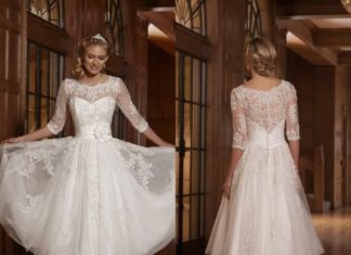 Short Wedding Dresses : Informal Wedding Dresses 2016 Vintage Tea Length Lace Sheer Crew Neck Half Sleev…