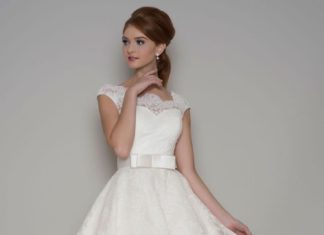 Short Wedding Dresses : Ivory Lace Illusion Neck Tea Length Vintage Cap Sleeves Wedding Dress