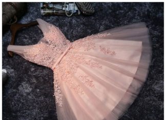 Short Wedding Dresses : Lace appliqued homecoming dress,hoco dress,homecoming 2017,blush pink short brid…