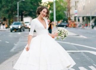 Short Wedding Dresses : Short Tea Length Wedding Dresses,Cheap With Deep V Neck Half Sleeves Ball Gown Vintage Bridal Dress Gowns Plus Size,PD160489 from MakerDress