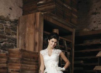 Short Wedding Dresses : Style #3700 Cap lace V-neckline, satin bias band with a silk flower and beadi…