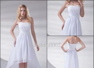 Short Wedding Dresses : Wholesale 2013 White Strapless Beaded Waist Hi-Low Chiffon 2013 beach wedding dr…