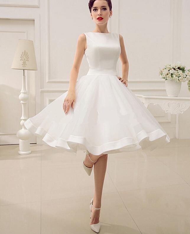 Wholesale A-Line Wedding Dresses - Buy Cut Out Backless Satin Knee-Length Weddin...