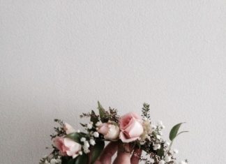 Wedding Hair With Flowers & jewels : Bohemian Flower Crown // Light pink roses, baby’s breath and dark green foliage …