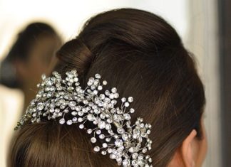 Wedding Hair With Flowers & jewels : Elena Designs E765 Rhinestone Sprig Wedding Headpiece