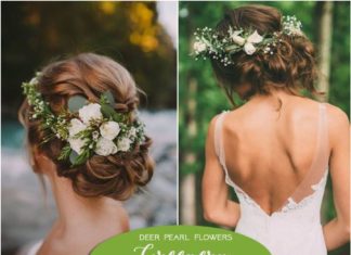 Wedding Hair With Flowers & jewels : Greenery wedding hairstyles and wedding updos with green flowers / www.deerpearl…