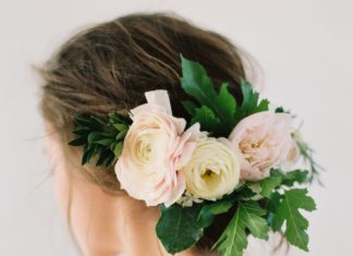 Wedding Hair With Flowers & jewels : Wedding Dress: Lela Rose – lelarose.com Photography: Heather Hawkins Photography…