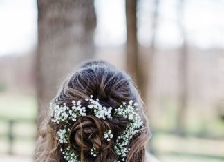 Wedding Hair With Flowers & jewels : Loose curls with baby's breath braided into wedding hairstyle. Knoxville …