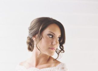 Beautiful Brand Wedding Dresses : Lace off-the-shoulder wedding dress: www.stylemepretty… Photography: Emily Jan…