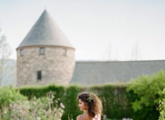 Beautiful Brand Wedding Dresses : Pink floral one strap wedding dress: Tuxedo: The Black Tux – www.stylemepretty…..