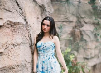 Beautiful Brand Wedding Dresses : Strapless blue watercolor Donna Morgan wedding dress: www.stylemepretty… Photo…
