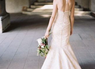 Beautiful Brand Wedding Dresses : Strapless lace blush pink Matthew Christopher wedding dress: www.stylemepretty…..