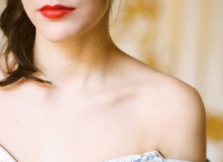 Beautiful Brand Wedding Dresses : White and blue off-the-shoulder wedding dress: Photography: Ashley Ludaescher – …