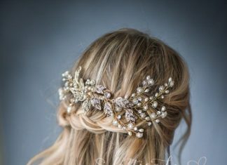 Best Hair Style For Bride : Boho Gold or Silver Flower Leaf Hair Vine Wedding Headpiece, Wire Hair comb, Wed…