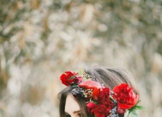 Best Hair Style For Bride : long wedding hairstyle with red flower crown / www.deerpearlflow……