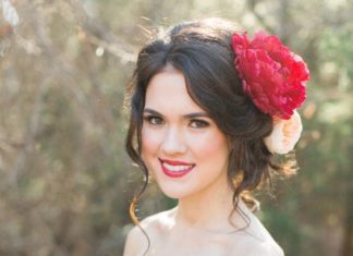 Best Hair Style For Bride : wedding hairstyle with red penoy / www.deerpearlflow……