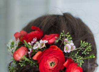 Best Hair Style For Bride : wedding updo hairstyle with red flowers / www.deerpearlflow……