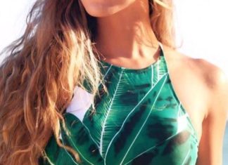 Bikinis Swimwear One pieces & Cover Ups : Leaf Print High-Neck Women’s Bikini Set