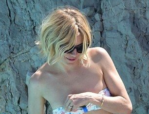 Bikinis Swimwear One pieces & Cover Ups : Sienna Miller looks slim in flamingo-print strapless bikini in Cannes