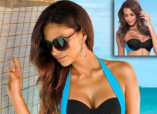 Bikinis Swimwear One pieces & Cover Ups : TURQUOISE & BLACK Color block bra top, color block mid rise from VENUS