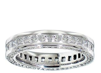 Diamond Rings : 18K White Gold Channel & Pave Princess & Round Cut Diamond Eternity Ring…