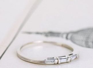 Diamond Rings : 1950s Three Baguette Wedding Band, $700.00 – the perfect amount of diamond…