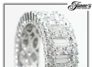 Diamond Rings : 3 CT Baguette Round DIAMOND Eternity Wedding Band 18K W