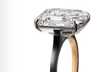 Diamond Rings : 7.05 carat emerald-cut diamond in platinum, rose gold, and steel – From Sotheby’…
