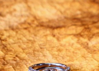 Diamond Rings : A wedding band of white gold and a matching engagement ring from Gabriel & C…