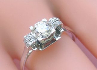Diamond Rings : ANTIQUE ART DECO .90ctw EUROPEAN DIAMOND PLATINUM 18K ENGAGEMENT RING 1930 size9