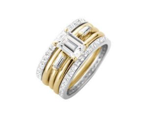 Diamond Rings : Athena semi-mount in 18k yellow gold, Orthosie band in 18k yellow gold with 0.17…