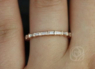 Diamond Rings : Baguettella 14kt Rose Gold Thin Horizontal Baguette Diamond FULL Eternity Band (Other Metals Available)