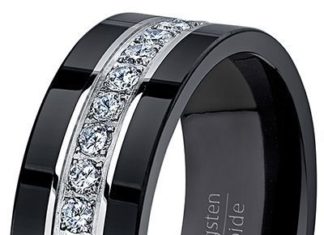 Diamond Rings : Black Tungsten Ring Fully Stacked With Brilliant Diamond Mens Wedding Band Comfo…