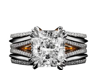 Diamond Rings : Double-Shank Floating Radiant-Cut Diamond Ring | From a unique collection of vin…