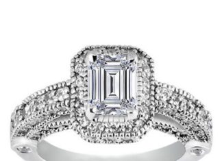 Diamond Rings : Emerald Cut Diamond Legacy Style Engagement Ring in 14K White Gold 1.05 tcw….