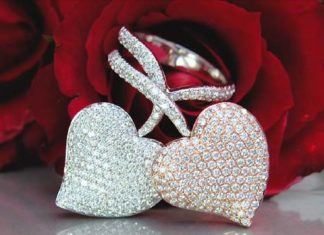 Diamond Rings : Exquisiter Doppel Herz Brillanten Ring