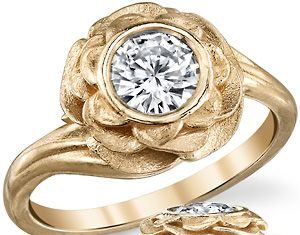 Diamond Rings : Flower Style Bezel Moissanite Ring