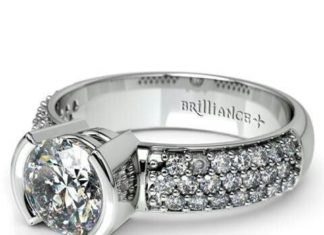 Diamond Rings : Half Bezel Diamond Engagement Ring in White Gold (3/8 ctw)