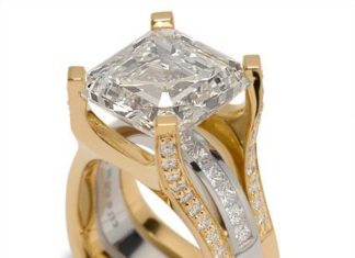 Diamond Rings : Interlace Collection – 9.01ct Square Emerald Cut Diamond set in Platinum and 18K…