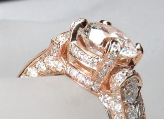 Diamond Rings : Large Round Diamond Cathedral Graduated pave Engagement Ring In Rose Gold…