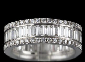 Diamond Rings : Mappin & Webb 18K White Gold 2.58 cts G VS1 Baguette & Brilliant Cut Diamond Eternity Ring Size M.5