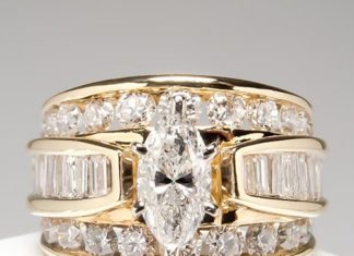 Diamond Rings : Marquise Diamond Engagement Ring Wide Band Solid 14K Gold Fine Estate Jewelry | …