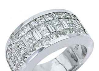 Diamond Rings : MENS 3.17 CARAT PRINCESS BAGUETTE CUT DIAMOND RING WEDDING BAND 18KT WHITE GOLD …