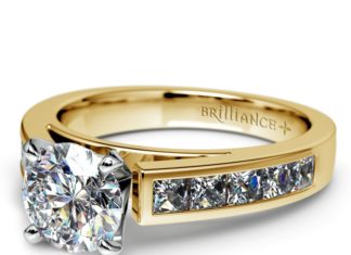 Diamond Rings : Princess Channel Diamond Engagement Ring in Yellow Gold (1 ctw)