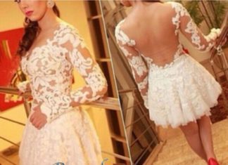Short Wedding Dresses : 2015 prom dresses by #promdress01, cute white lace chiffon open back long sleeve…