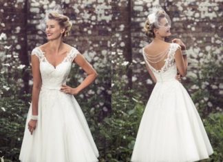 Short Wedding Dresses : 2016 V cou robes de mariée en dentelle Appliqued robes de mariée court thé lo…