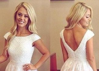 Short Wedding Dresses : Beaded Lace Short V-back Pretty Homecoming Dresses,Sparkly Homecoming Dress,Cock…