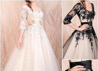 Short Wedding Dresses : Champagne Black Lace Short Bridal Wedding Gown Tea Length 3/4 Sleeve Wedding Dre…