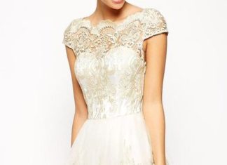 Short Wedding Dresses : Chi Chi London Premium Metallic Lace Midi Prom Dress…