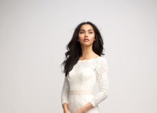 Short Wedding Dresses : chic ivory boat neck lace little white knee length bridesmaid dress with sleeves…